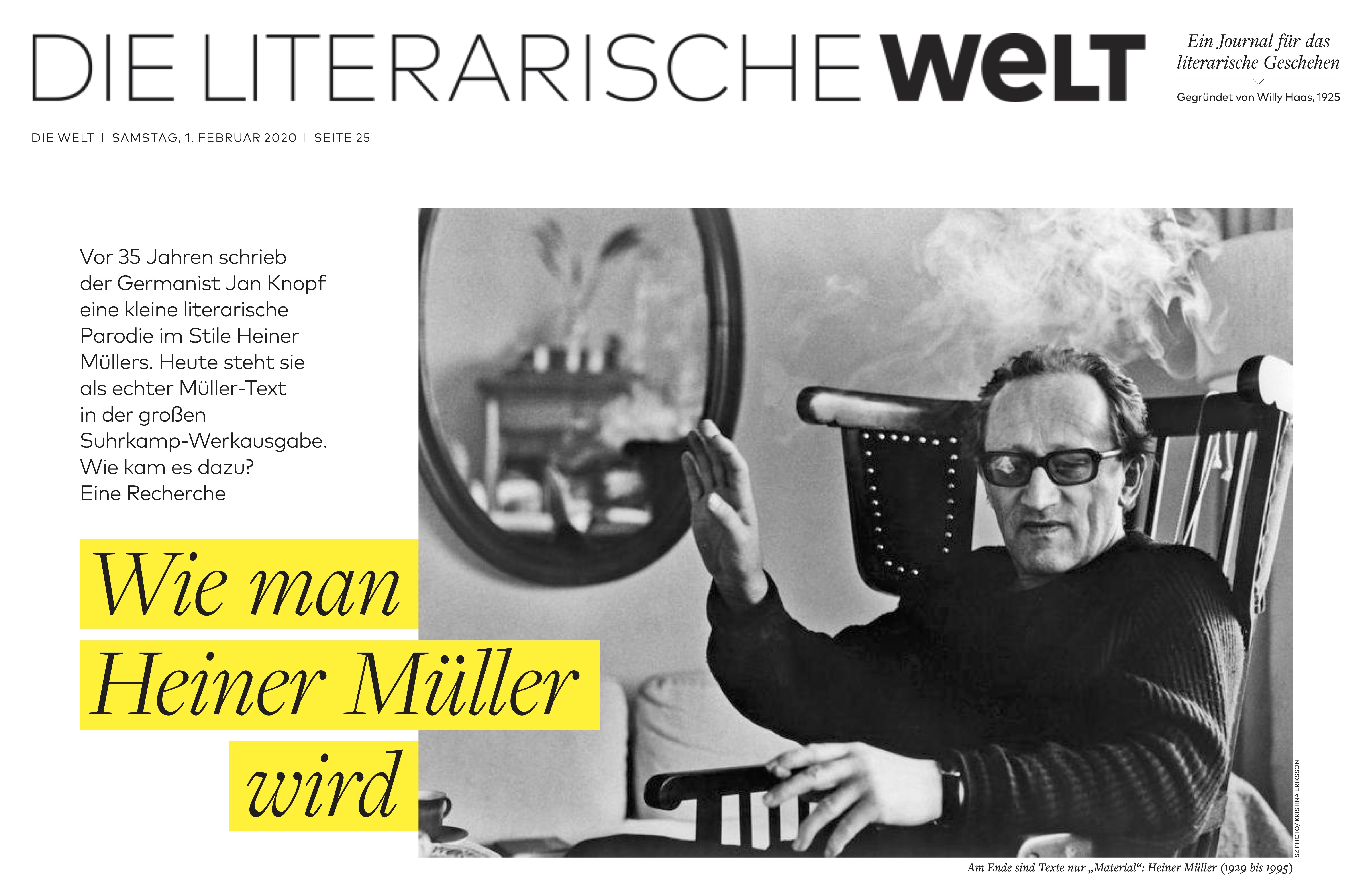 Heiner Müller-Artikel in der Literarischen Welt